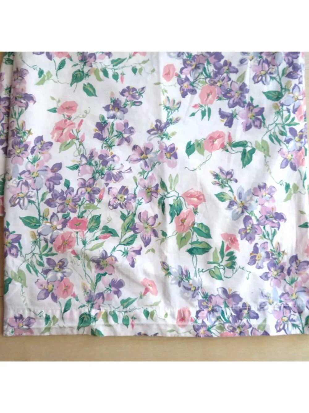 Vintage Cannon Queen Flat Sheet Floral Pink Purple Percale Cottagecore USA Made